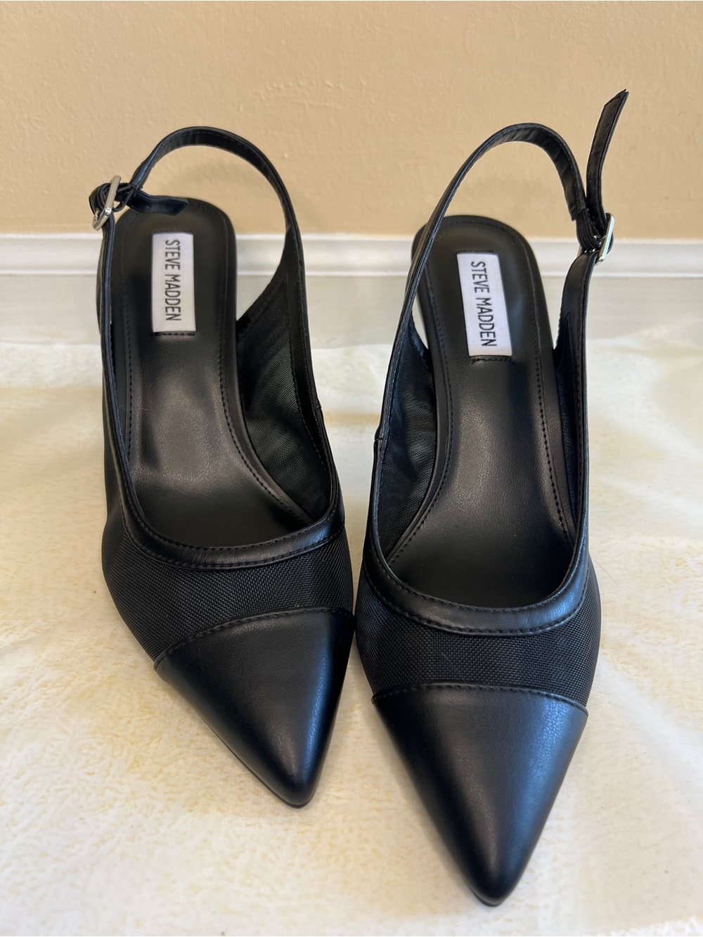 Steve Madden Black Pointed Toe Slingback Heels